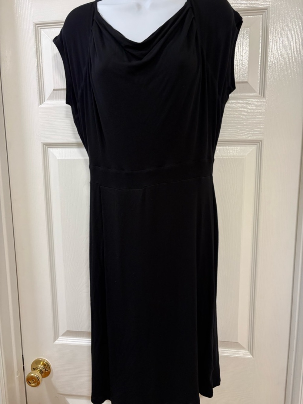 Cabi black short-sleeve cowl neck dress,